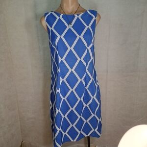 Altx Dress Blue & White Sleeveless A-Line Dress Women's Size 6